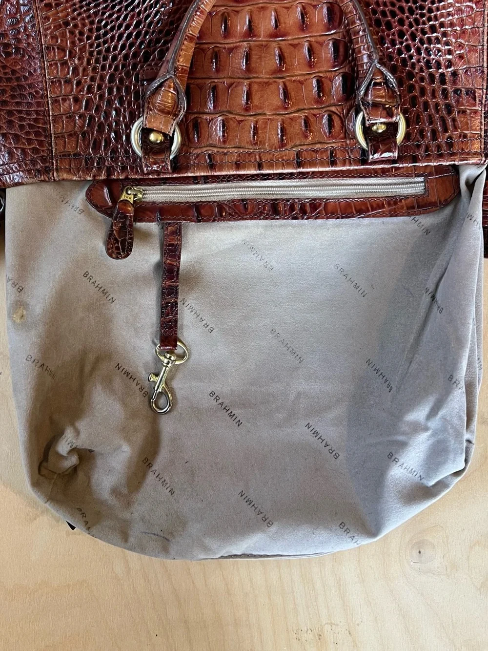 Brahmin Chestnut Croc-Embossed Leather Satchel